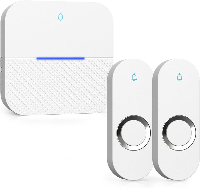 Aida Lighted Wireless Doorbell for Home, Waterproof Battery Doorbell Wireless 1,000ft Range, 5 Volume Levels with 58 Doorbell Chimes & LED Flash (White, Doorbell with 2 Buttons & 1 Receiver) - Image 1